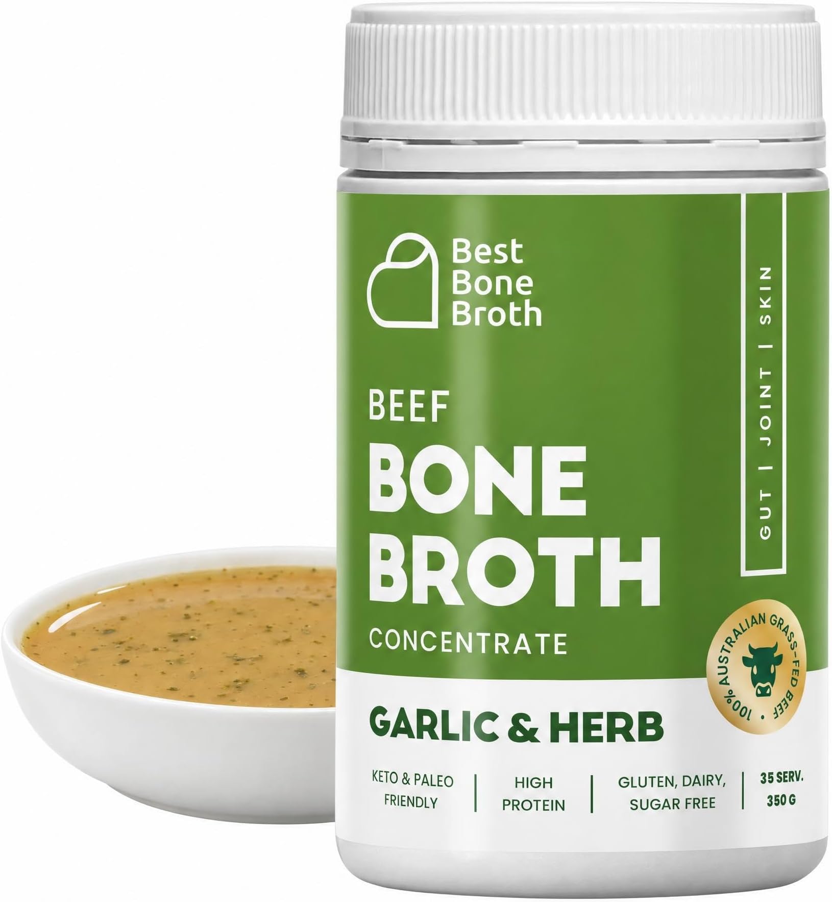 Bone Broth Premium Beef Bone Broth Concentrate Italian Herb Flavour - 100% Sourced from AU Grass-Fed, Pasture-Raised Cattle - Bone Broth Collagen