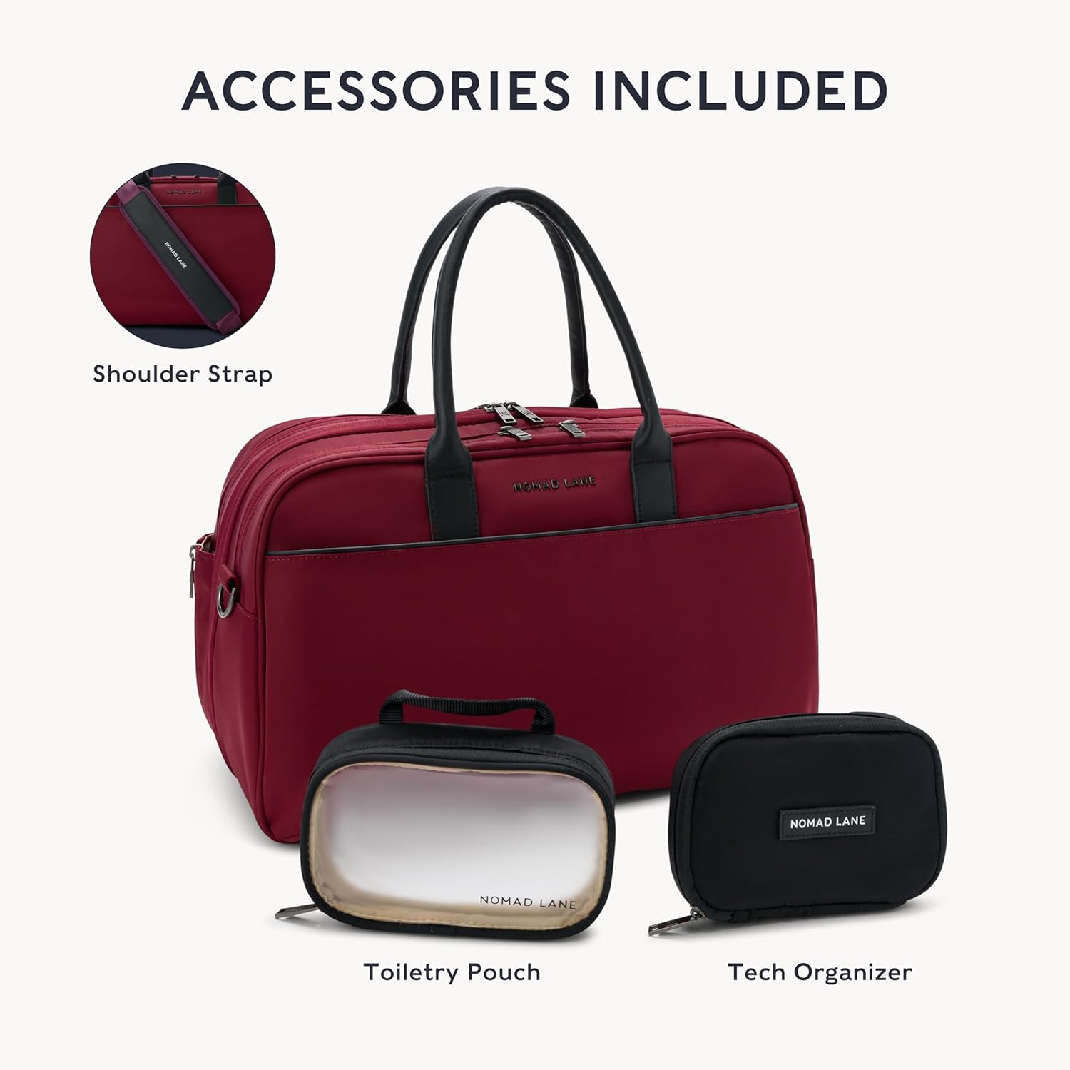 Nomad Lane Carry-On Luggage Duffel Bag, Durable & Lightweight Suitcase. Bento Bag, Personal Item Weekender Travel Bag for Men & Women, Bordeaux Berry - Image 6