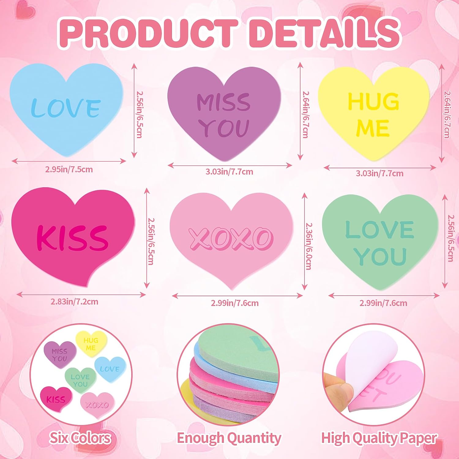 FOIMAS 36 Pack Valentine Sticky Notes,Inspirational Heart Sticky Notepad Memo Pads for Valentine's Day Party Gifts DIY Crafts Office Home Decor - Image 2