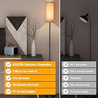 Vista 4 de Floor Lamp for Living Room - White Linen Lamp Shade LED Tall Standing Lamp with Remote Control & Foot Switch, Dimmable Room Lamps with 9W RGBCW