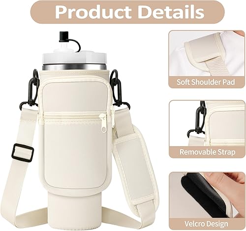 Miniatura 6 de Bolsa de transporte para botella de agua con correa para vaso Stanley de 4030 onzas, funda aislante de neopreno con bolsillo para teléfono y funda