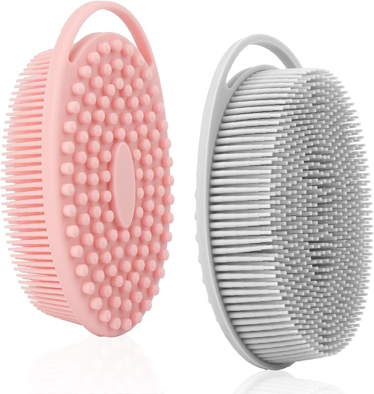 Escova corporal de silicone macio Slergut com 2 unidades, cinza e rosa