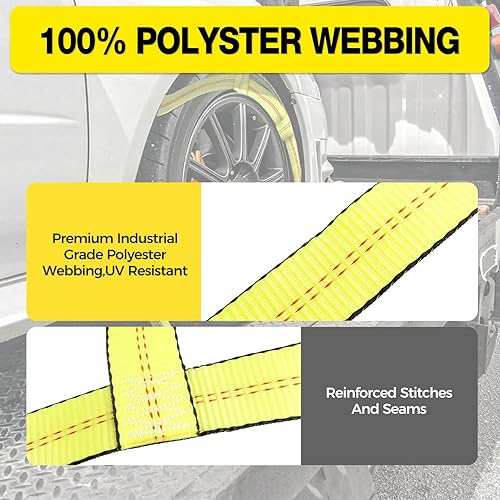 Miniatura 4 de 2 correas de cesta de remolque con gancho plano para neumáticos de 14 a 17 pulgadas, 10,000 libras, bonete de neumáticos y red de neumáticos de