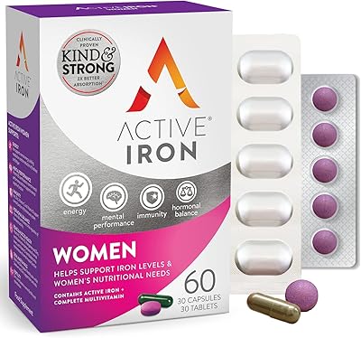 Active Iron for Women with Active Multivitamin | 30 Iron Capsules & 30 Active Multivitamins | Iron Supplement | High Stren...