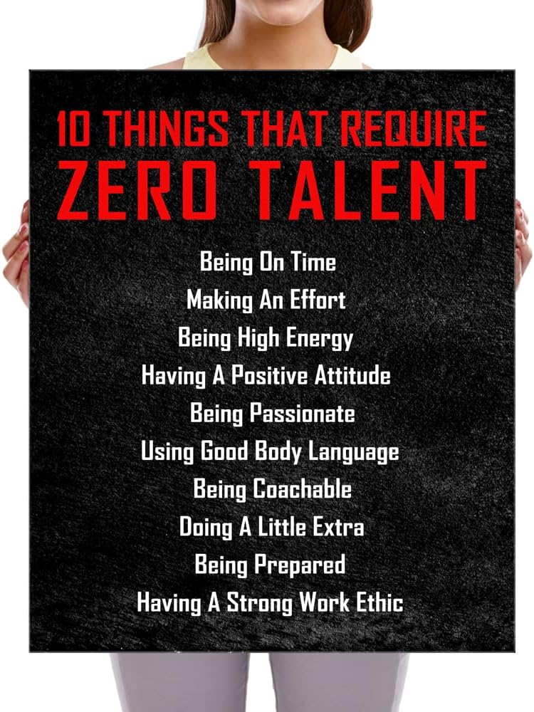 Pyradecor Large Motivational 10 Things that Require Zero Talent Office Positive Quotes Inspirational Poster Canvas Prints for Classroom Living Room Home Decorations