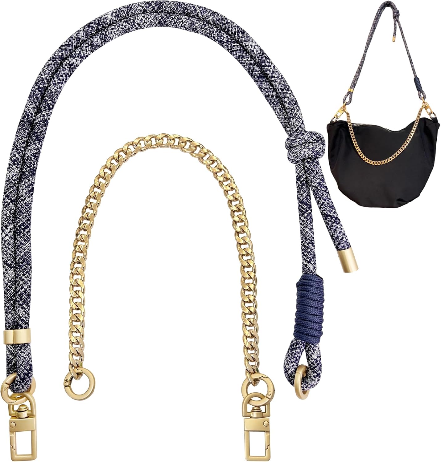DAOSUN Paracord Rope Purse Straps Replacement Crossbody for Handbags,Adjustable Braided Bag Shoulder Strap with Gold Chain