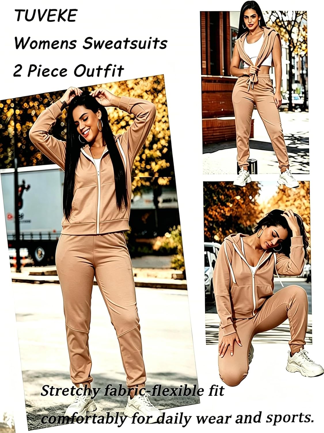 TUVEKE Womens Sweatsuits 2 Piece Outfit Long Sleeve Zip Up Jacket Sweatpants Women Jogging Suits Embroidery LOVE Hoodie Set