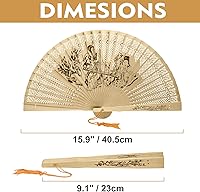 Vista 4 de FoDau770 Abanicos plegables de madera, abanicos de mano de madera clásica, con patrón de antigüedad, ventilador de mano de madera tallada hueca