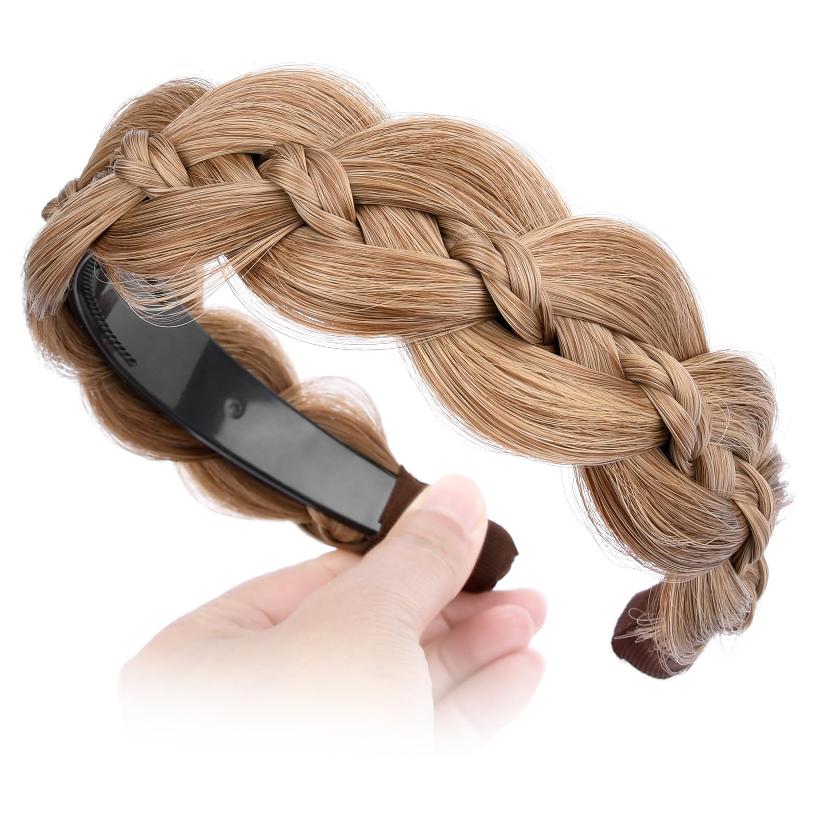 Bobiya Plaited Headband with Tooth Braid and Wide Hairband (Dirty Blonde, One Size) - Image 3