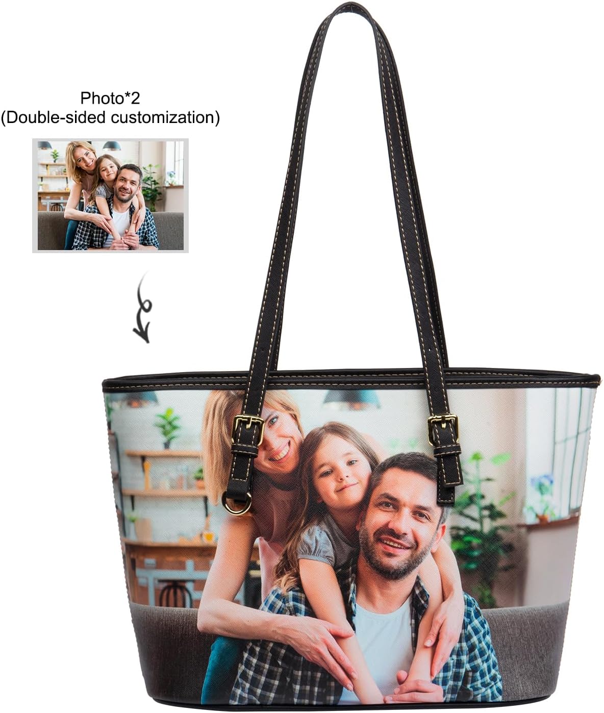 Jeweidea Custom Photo Tote Bag – Personalized PU Leather Handbag with Double-Sided Picture Printing, Large Capacity Shoulder Bag for Women