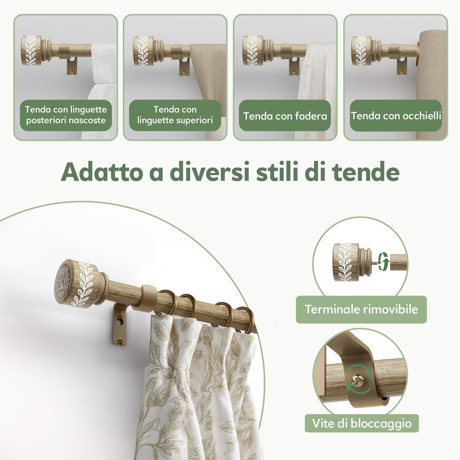 Asta Per Tende In Legno Chiaro Per Finestre Adatta Per Finestre 80‑148 Cm Asta Telescopica Montaggio A Parete Diametro 25 Mm Capacità Di Carico 15 Kg Per Soggiorno Camera Da Letto Giardino