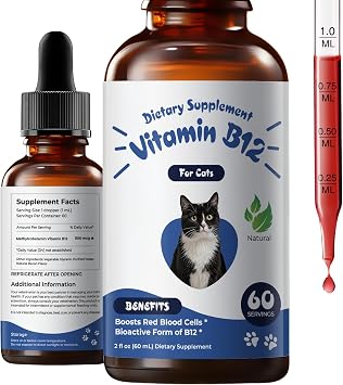 Appetite Stimulant for Cats, Liquid Vitamin B12 Drops, Methylcobalamin Supplement, Boosts Appetite, Energy, Mood, Recovery and Red Blood Cell Formation, Cat Vitamins - 2 fl oz 60ml