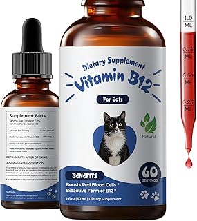 Appetite Stimulant for Cats, Liquid Vitamin B12 Drops, Methylcobalamin Supplement, Boosts Appetite, Energy, Mood, Recovery and Red Blood Cell Formation, Cat Vitamins - 2 fl oz (60ml)