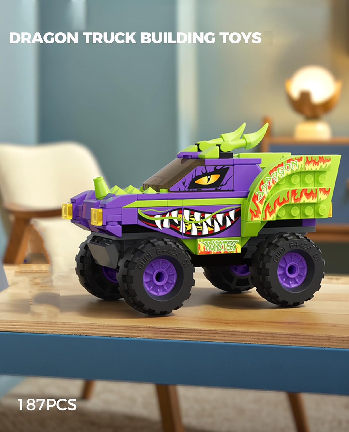 City Dragon Truck Off-Road Building Toys, Creative Birthday Gift Idea Halloween, Monster Truck Fun Toys Building Blocks (187PCS)