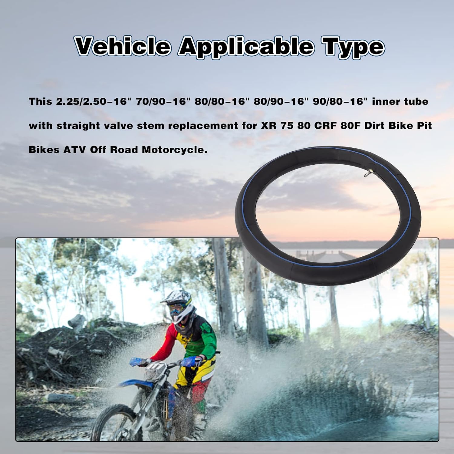 2.25/2.50-16 Inner Tube Compatible with XR 75 80 CRF 80F Dirt Bike Pit Bikes Off Road Motorcycle 70/90-16 Motorcycle Tire (1 PC)