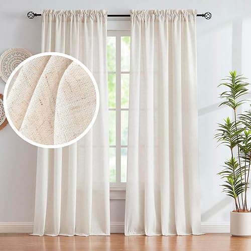 Treatmentex Cortinas de Lino Semi Transparentes Naturales de 84 Pulgadas de Largo, Cortinas de Mezcla Country Falx para Sala de Estar, Casa de
