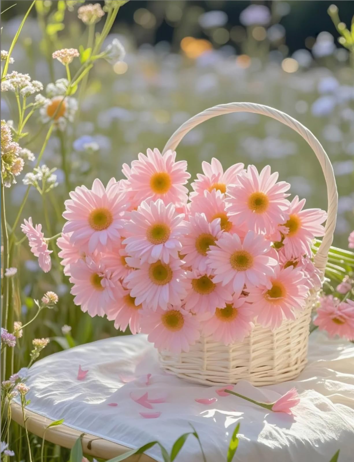Stithej Pre-Printed Cross Stitch Kit Pink Daisies 11CT for Beginners