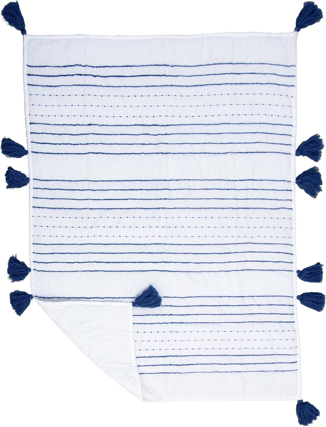Rizzy Home Rowan 38" X 50" White/Blue Striped Cotton/Polyester Toddler Quilt