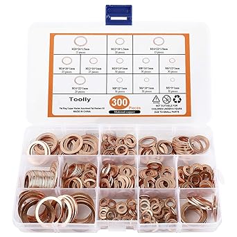 مجموعة متنوعة من غسالة النحاس Toolly، 300 Pcs 12-Sizes غسالات ختم متري النحاس كيت، مجموعة تشكيلة غسالات مسطحة - M5 M6 M8 M10 M12 M14 M16 M20