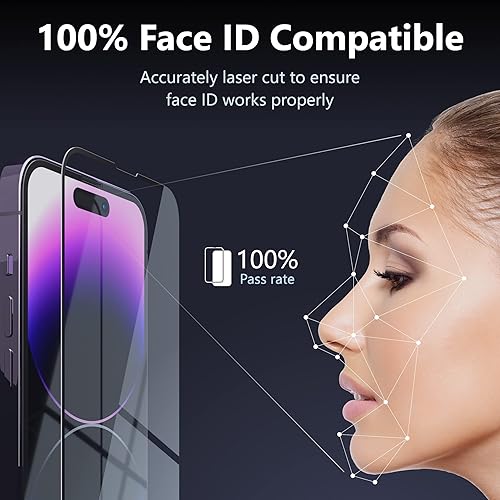 Miniatura 6 de MANTO Paquete de 2 protectores de pantalla para iPhone 14 Pro de 6.1 pulgadas con 2 protectores de lente de cámara, cobertura completa, HD,