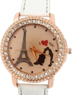 Qtqgoitem Women Rhinestone Decor Faux Leather Strap Quartz Wrist Watch White (Model: 881 3a8 036 55c 79b)