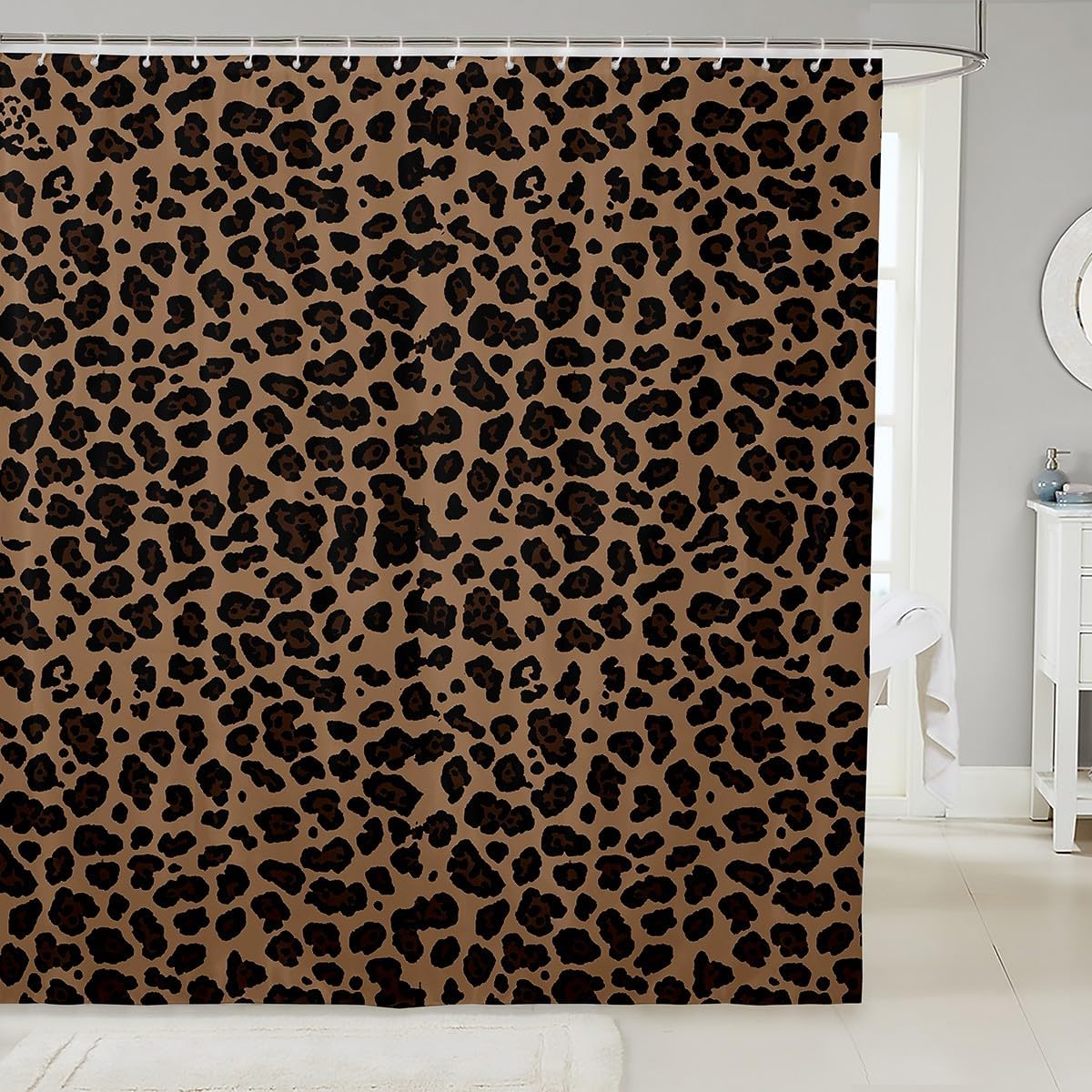 Feelyou Leopard Print Fabric Shower Curtain Safari Cheetah Print Decor Bath Curtain Brown Wild Animal Bathroom Shower Curtain Set with 12 Hooks Waterproof Polyester 72" Wx78 L