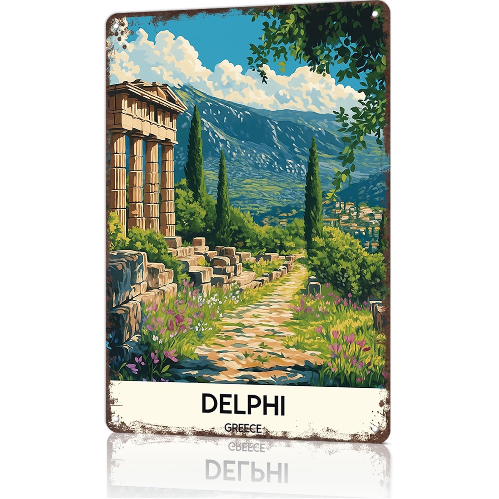 KWQDOZF Funny Signs Posters Delphi, Greece Wall Art Sign for Bedroom Dorm Home Garage Bar Decor 8X12inch