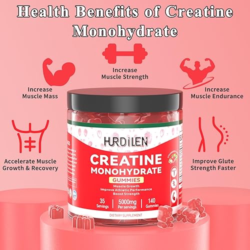 Miniatura 3 de 140 gomitas de monohidrato de creatina, 5000 mg de monohidrato de creatina sin azúcar para mujeres y hombres con L-taurina, vitamina B12 para fuerza