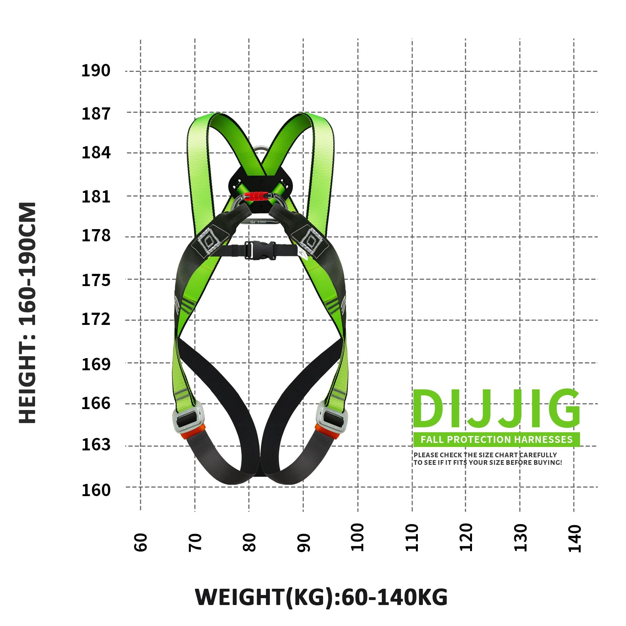 DIJJIG Kit de arnés de seguridad anticaídas, ajustable, utilizado para operaciones de gran altitud, extinción de incendios y rescate, poda de árboles, certificación CE