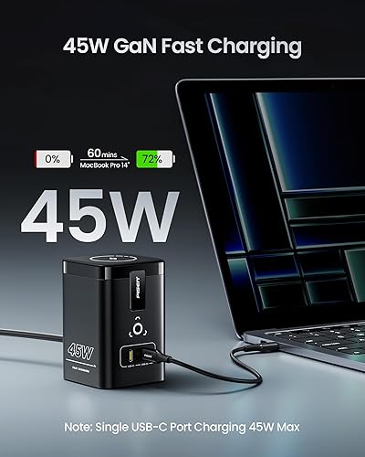 Miniatura 5 de PISEN Cargador inalámbrico Mag-Safe 4 en 1 Estación de carga GaN de 45 W para múltiples dispositivos, soporte magnético con certificación Qi,
