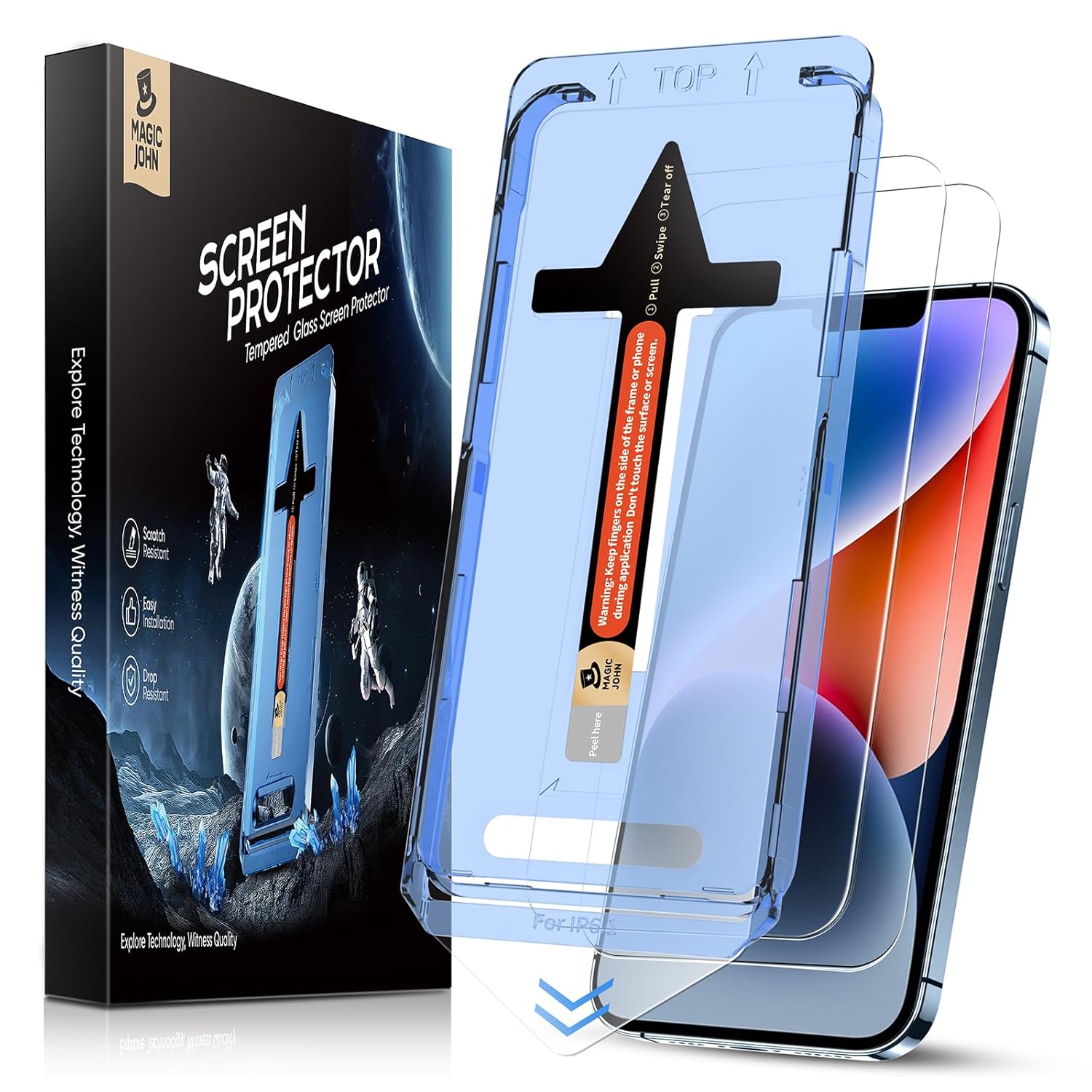 MAGIC JOHN 2 Pack for iPhone 16e/13/14/ iPhone 13 Pro 6.1 inch Tempered Glass Screen Protector, Bubble Free, HD Clear, Easy Installation