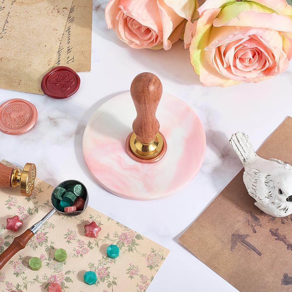 CRASPIRE Pink Round Wax Seal Pad Ceramic Stamp Mat Marble Durable Heat Resistant Easy Demoulding Plate Sealing Non-Stick Absorbent Backing Board for Letter Documents Drink Cup Coaster Craft Decor Gift image 3