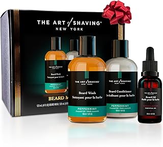 The Art of Shaving Kit de preparación para barba - Lavado y acondicionador facial de menta de 4 onzas, aceite de sándalo para barba de 1 onza