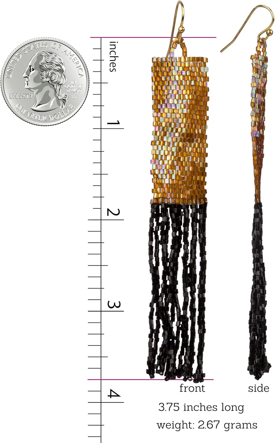 SPUNKYsoul Handmade Statement Earrings for Women - Miyuki Delica Seed Bead Fashion Earrings, Gold and Black, Shimmering Lightweight Earrings for Women (GOLD & BLACK) - Image 3