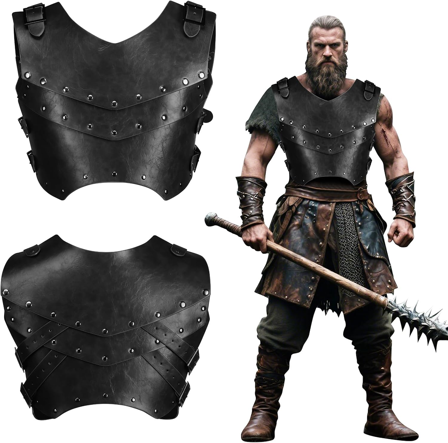 Viking Leather Chest Armor Men Medieval Renaissance Retro Knight Warrior Body Vest for Cosplay Halloween Costume