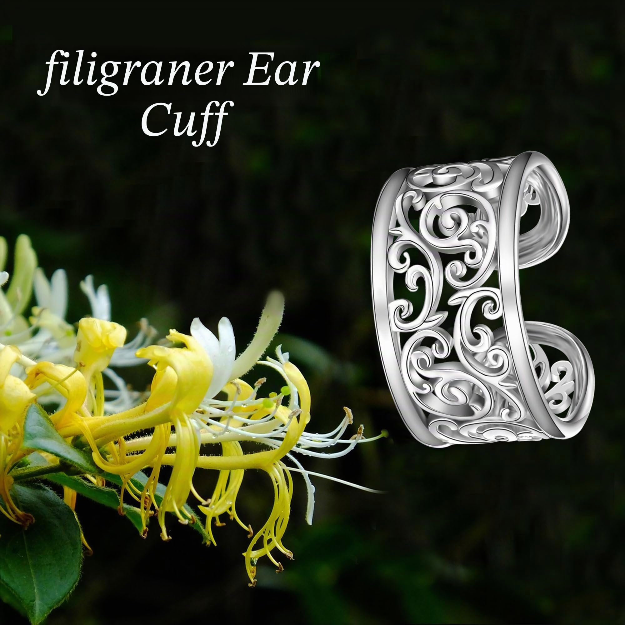 Filigrane Ohrmanschetten 925 Sterling Silber Vintage Filigran Clip auf Ohrringe Non Piercing Schmuck Geschenke für Frauen