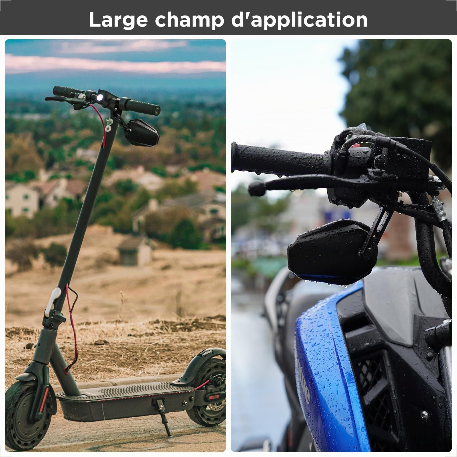 evermotor Rétroviseur moto homologué E, pivotant à 360°, miroir en bout de guidon pour guidon de 22mm et 25,4mm, universel, noir