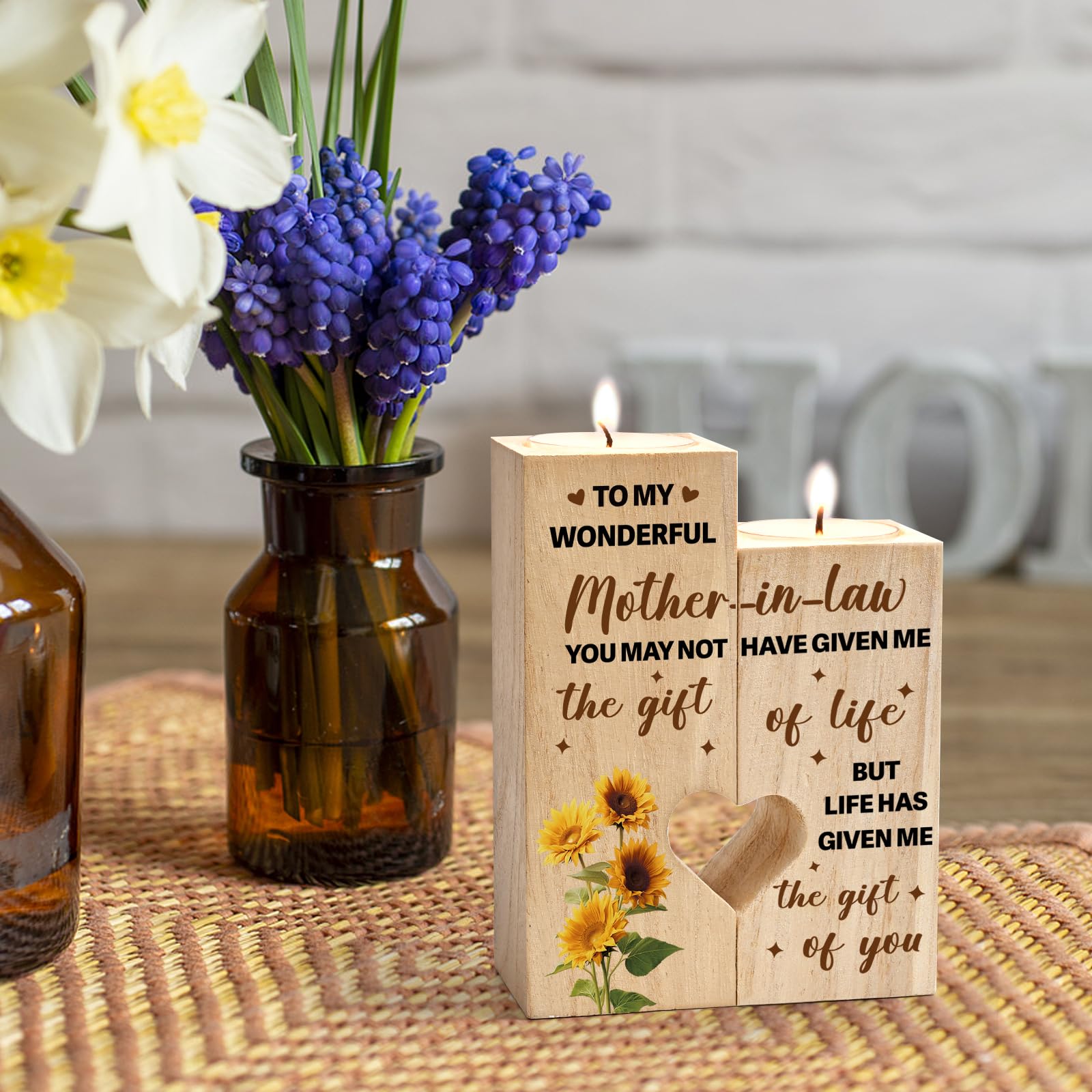 Mother-in-Law Gifts, Wooden Candlestick, Wooden Candle Holders, Mother's Day Christmas Birthday Mother-in-Law Gifts from Daughter-in-Law, Candle Decoration