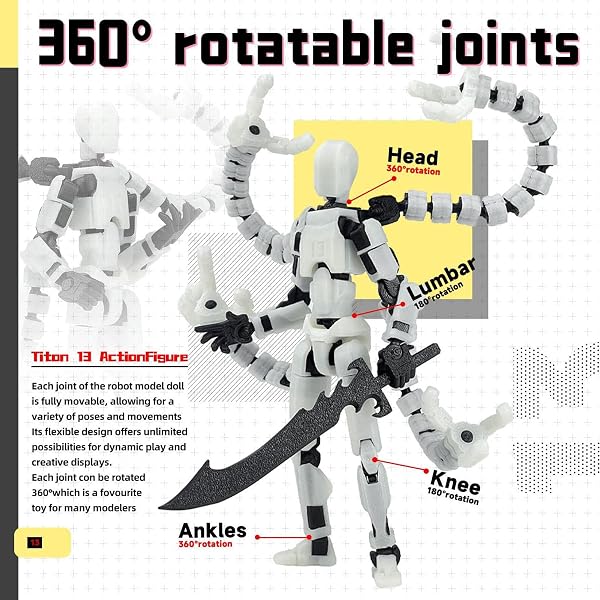 Generico T13 Action Figure Set (Assembly Completato), Personaggi Giocattolo D'azione Con 7 Armi E 3 Set Di Mani, Robot Multi-articolazione, Decorazioni Desktop Per Gli Amanti Del Gioco Giocattoli - 3