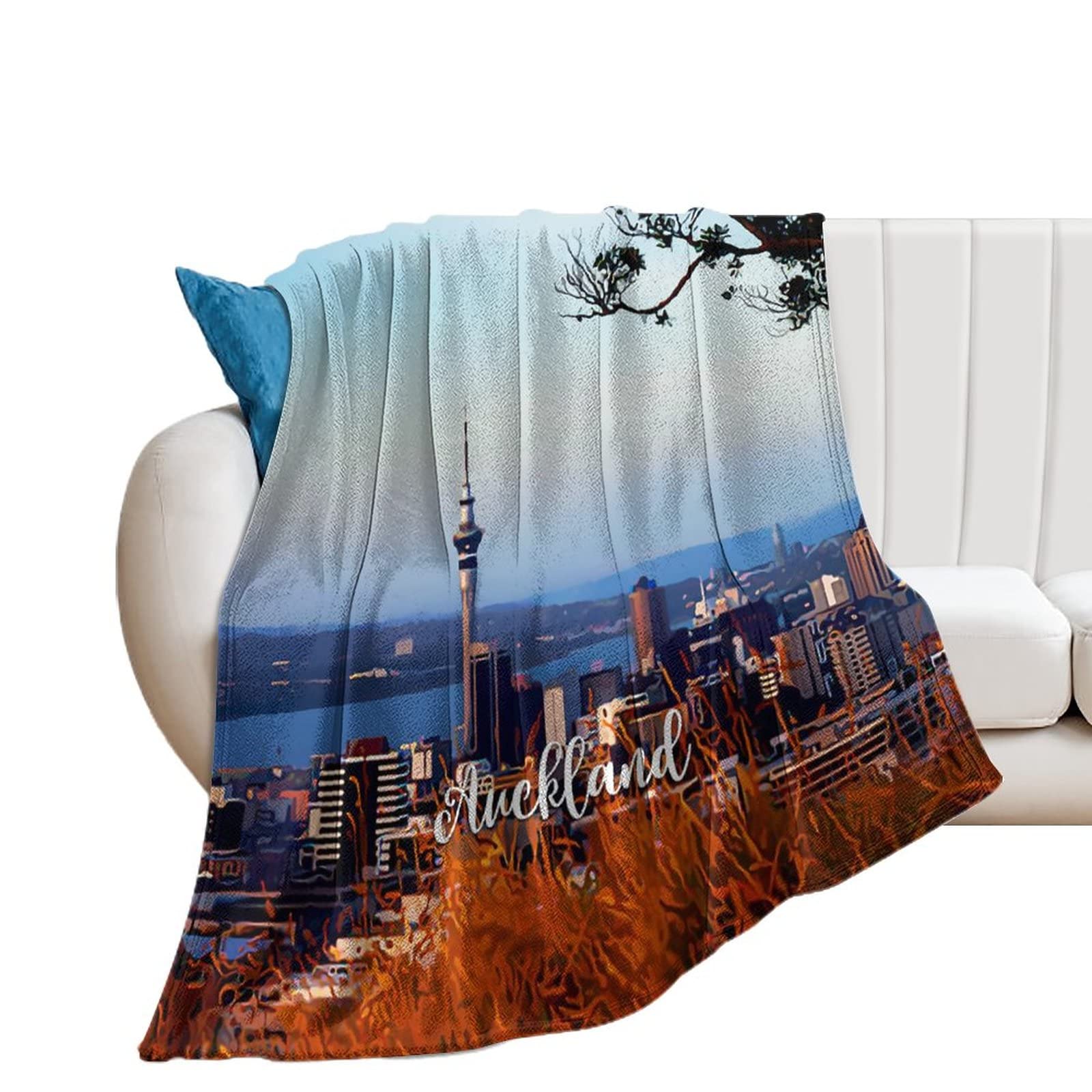 Couverture en flanelle Auckland pelucheuse et douce horizon urbain