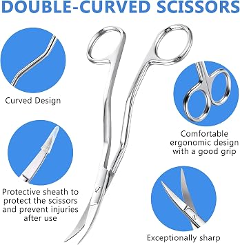 6 Inch Bent Handle Curved Embroidery Scissors, Double Curved Applique Scissors Stainless Steel for Machine Embroidery, Fabric Stitches, Sewing & Crafting,Comfortable & Reliable & Easy to Use(Silver)