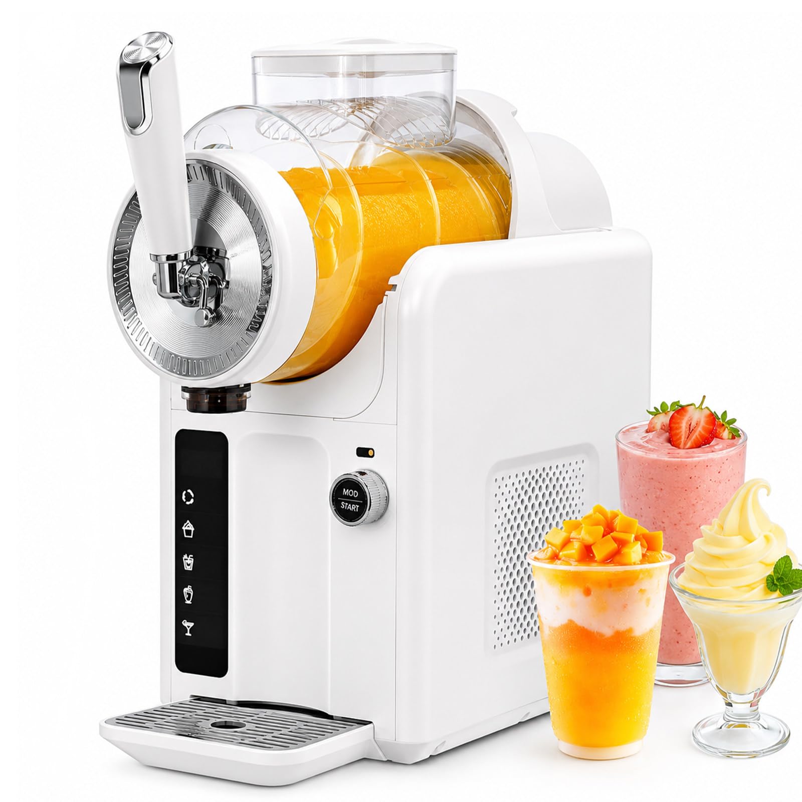 pealiritansemen No Ice Needed Iced Drink Maker – 5-In-1 Slush Machine with Rotary Temperature Control, Make Soft Serve, Slushie, Milkshake, Frappe & Sorbet, One-Button Cleaning for Home or Cafe White