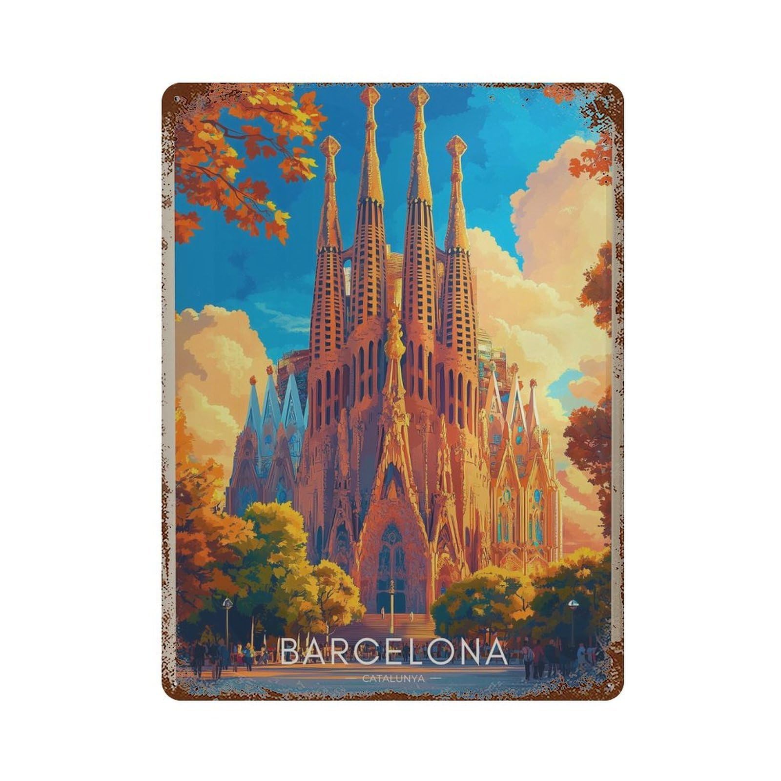 xiaoxiaoshen Barcelona Travel Sagrada Familia Spain Wall Decor Art Metal Tin Poster Modern Home Decor Art Home Bar Shop Decorations Vintage Sign 40x30cm