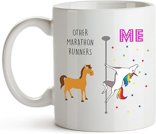 Vista 7 de YouNique Designs Marathon Runner - Taza de café, 11 onzas, taza de unicornio, regalos de corredor de maratón (mango negro)