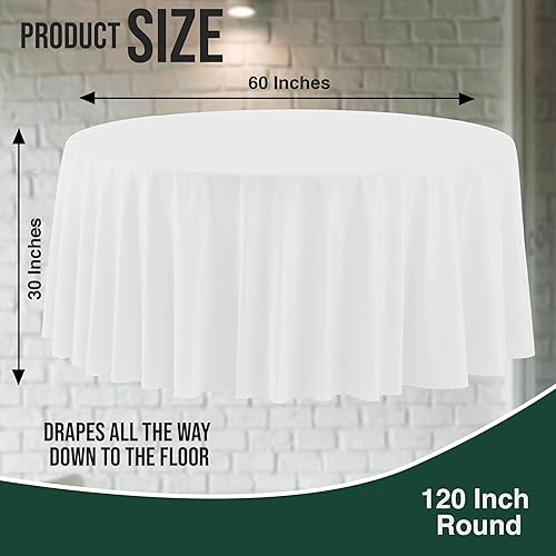 Miniatura 2 de Party Solids Paquete de 12 manteles de plástico color blanco, mantel redondo desechable de 120 pulgadas para fiestas, mantel redondo, manteles
