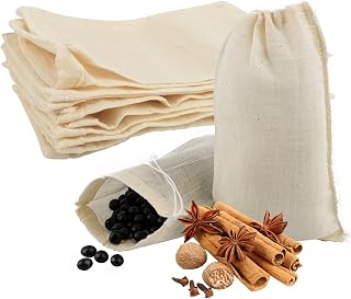 AUEAR, Reusable Drawstring Cotton Soup Bags Coffee Chinese Medicine Tea Bag Brew Straining Herbs Cheesecloth Bone Broth Gravy Stew (12 Pack, 4"x6")