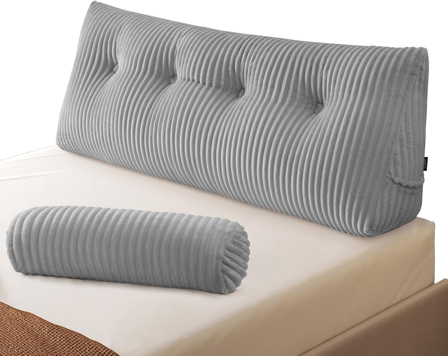 Z-hom Reading Pillow, Large Wedge Pillow Headboard, Full Triangular Headboard Pillow, Backrest Cushion for Sitting in Bed Adult for Reading, Lounging, Resting, Light Grey