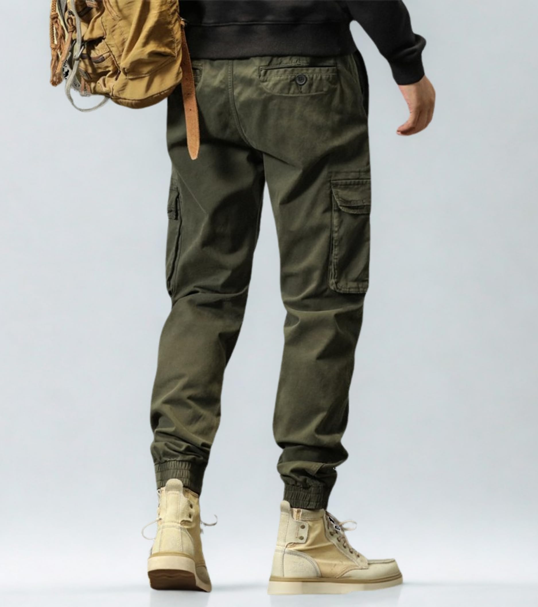 L'MONTE Imported Cargo Joggers for Men | Cotton Cargo Pants for Men | Slim Fit Casual Jogger Pants | Elastic Waist Stretch Trousers(30,Green) 3