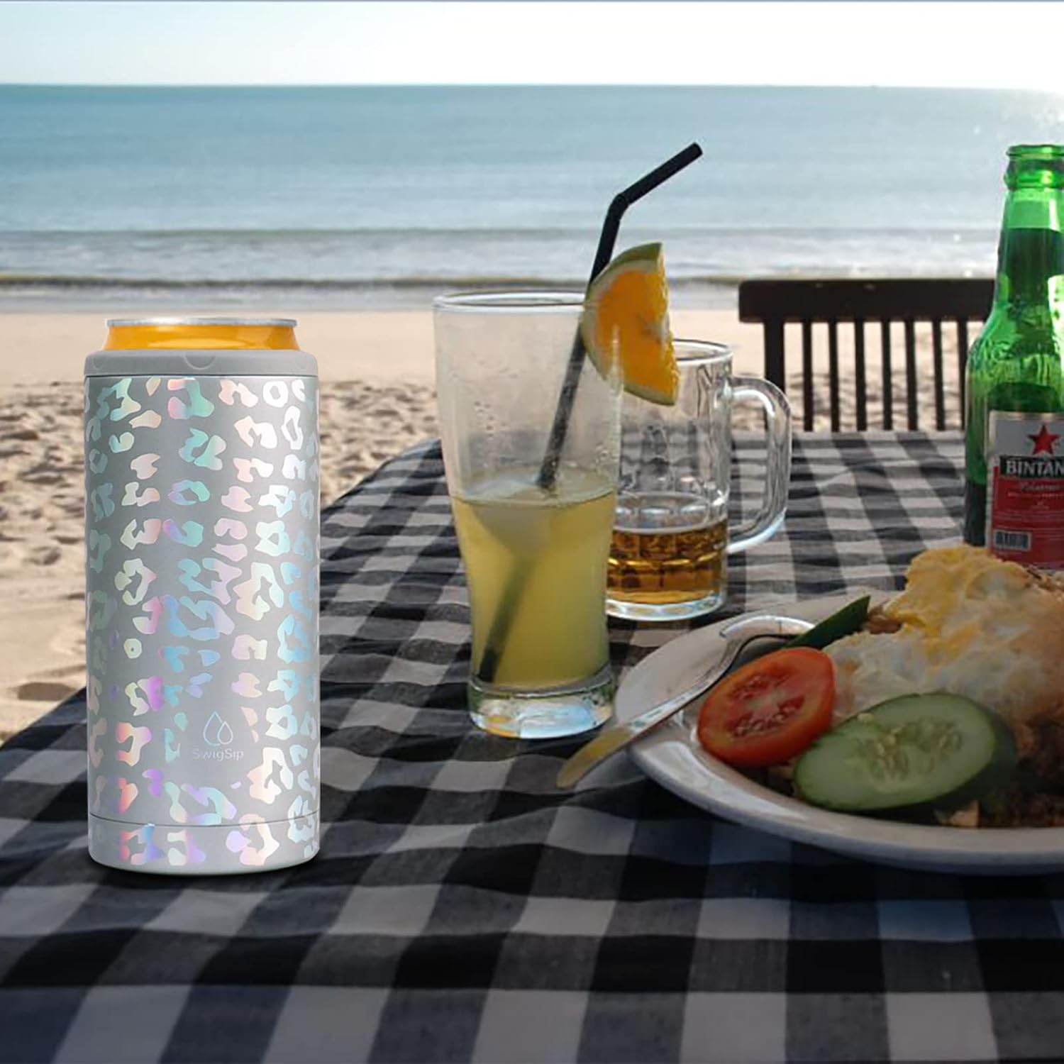 Swig Sip Skinny Can Cooler - Double Wall Stainless Steel Vacuum Insulated Can Holder for 12oz Slim Tall Beverage Bridesmaid Gift (Laser Leopard) - Image 8