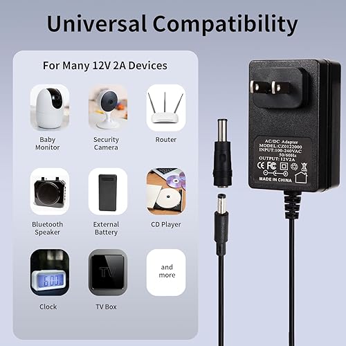 Miniatura 6 de Cargador adaptador de corriente de 12 V 2 A, fuente de alimentación regulada de 12 V, CC en 12 voltios, cable de alimentación de 2000 mA con 10